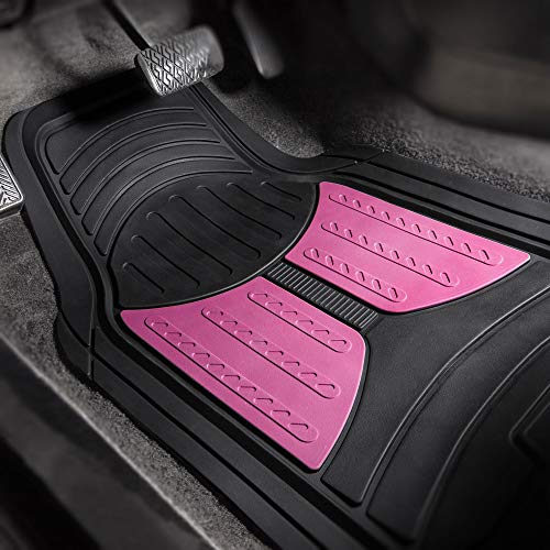 Image of FH Group Monster Eye Full Set Rubber Floor Mats w. Trimmable Vinyl Trunk Liner /Cargo Mat Black- Fit Most Car, Truck, SUV, or Van (Pink /Black) F11313- F16403