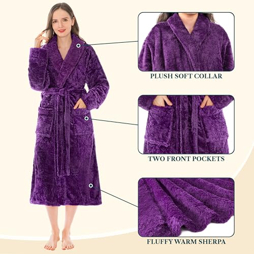 Image of PAVILIA Premium Womens Plush Soft Robe Fluffy, Warm, Fleece Sherpa Shaggy Bathrobe