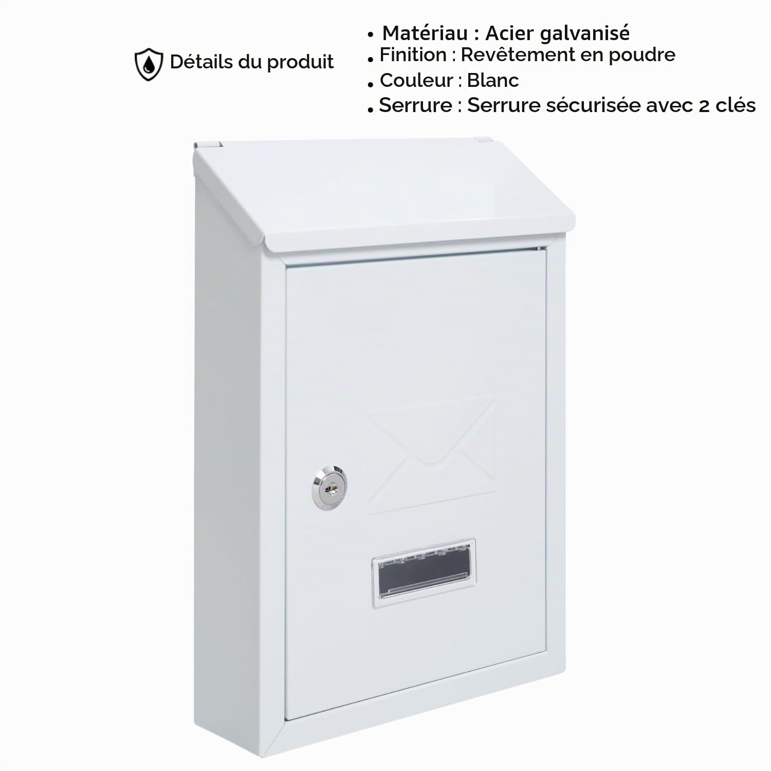 Assorted Collections Boîte aux Lettres Murale | verrouillable avec 2 clés | résistante aux intempéries boîte aux Lettres | Facile à Installer, 21 x 30 x 7 cm (Blanche)