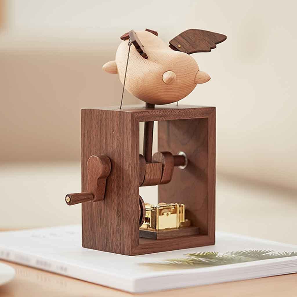 Caja de música Caja de música con manivela de Madera Flying Piggy Caja de música Regalo para Amigos para colección para decoración Regalo para el Día del niño Día de San Valentín