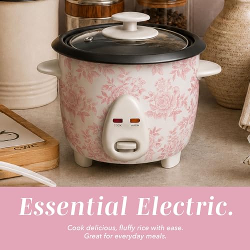 Image of COOK WITH COLOR 6 Cup Rice Cooker 300W - Effortless Cooking and Perfectly, Cooks 3 Cups of Raw Rice for 6 Cups of Cooked Rice, Floral Pink