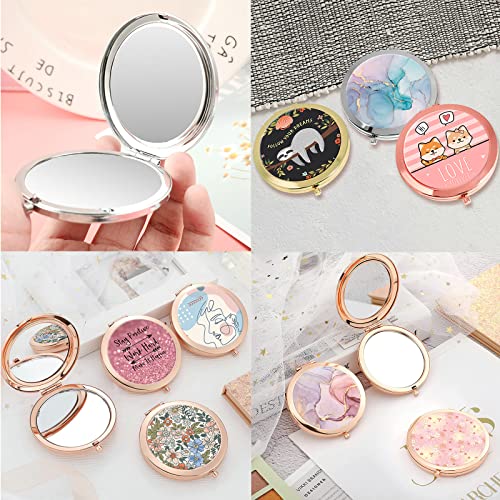 Compact Mirror For Women,Round Mini Pocket Travel Makeup Mirror,Pretty Portable Folding Small Pocket Mirror For Handbag,Purse,Double Sided Handheld Pocket Mirror (Silver Elegant Abstract Marble) #TOP4