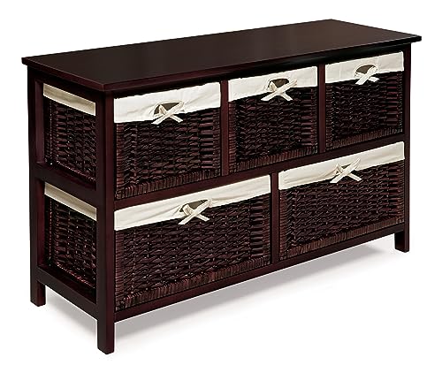 Badger Basket Five Drawer Nursery Storage Organizer with Wicker Baskets and Removable Liners - Wicker/Espresso