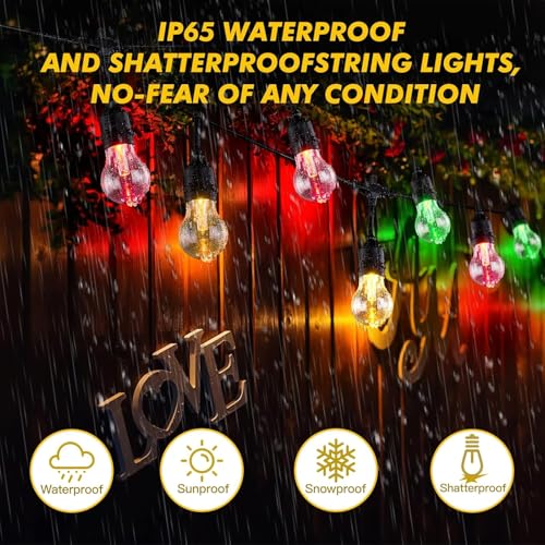 Image of Auroraworld 144FT Solar RGB String Lights Outdoor, Dimmable Waterproof LED Patio Lights with Remote, 45 Shatterproof Edison Bulbs for Garden Cafe Party Decor