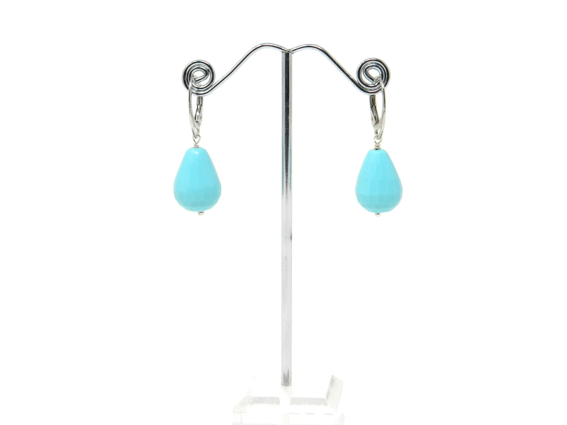 Orecchini Pendenti Donna in Pasta di Turchese - Gocce Sfaccettate 14x17 mm – Argento 925 Rodiato, Made in Italy, Nickel-Free - DodiGioielli