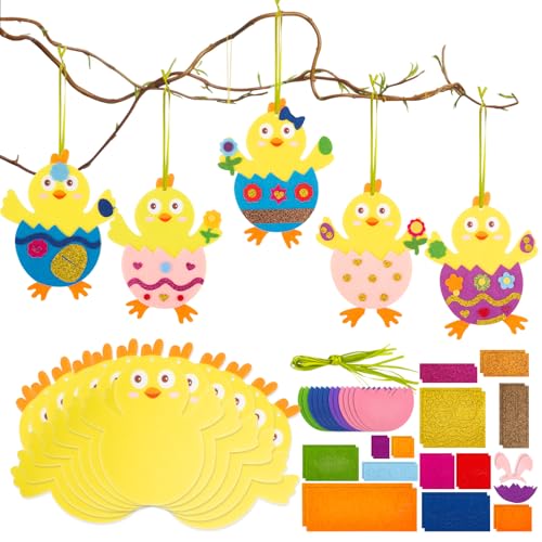 Joxessaien 12 Stück Osterküken Basteln Kinder, 6 Farbe EVA Osterdeko, Oster Bastel Set, Osterdeko Selber Basteln, Moosgummi Bastelkoffer Kinder, Ostergeschenk