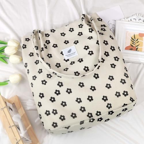 Image of Ayieyill Corduroy Tote Bag for Women Canvas Shoulder Cord Purse with Inner Pocket