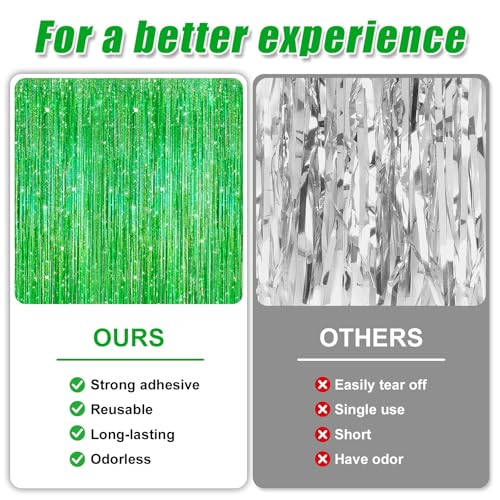 Image of Crosize 5 Pack 3.3 x 9.9 ft Laser Green Foil Fringe Curtains Party Decorations, Laser Green Tinsel Curtain Backdrop for Parties, Door Streamers, Glitter Streamer Backdrop for Birthday Decoration