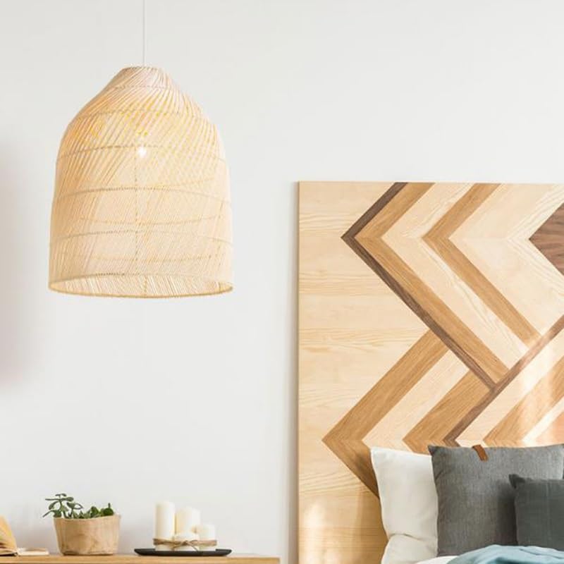 Lustre de plafond en rotin tissé à la main, luminaire rétro d'exception beige