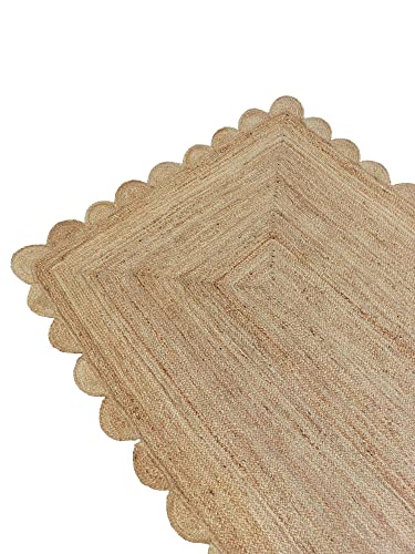 Tapete rectángulo de yute natural con diseño scalloped 4'x6' miniatura 4