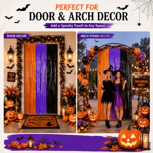 Image of JINSUI Halloween Decorations Orange Purple Black Tinsel Backdrop 2 Pack