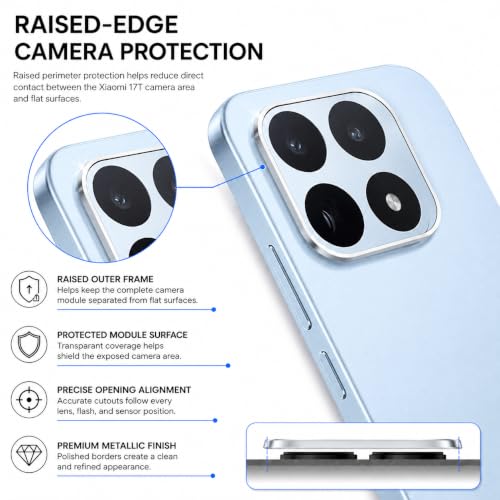 Image of FIRST MART Silver Camera Ring Guard Protector for Xiaomi 17T | Tempered Glass with Metal Alloy Rings, HD Clear, Scratch Resistant, Case-Friendly | Pack of 1