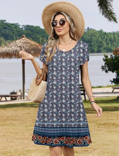Image of Zeagoo Womens Summer A-Line Dress with Pockets Mini Short Sleeve Dresses Flowy Beach Swing Dress 2026 Vacation Travel