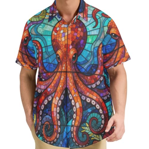 Chemise homme manches courtes sans déformation motif vitrail océan art