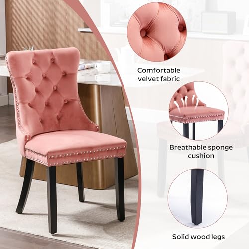 Image of 5-Piece Dining Table Set with 47In Faux Marble Table and 4 Velvet Upholstered Chairs, Modern Scandinavian Furniture for Dining Room Kitchen(Pink)