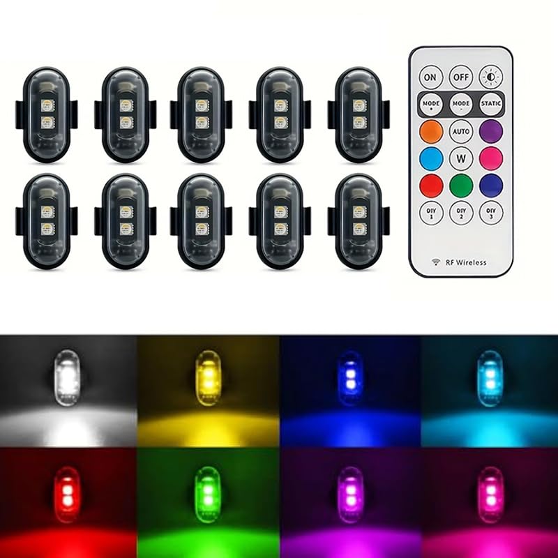 Flyant Wireless Led Strobe Lights with Remote Control,8 Colors Waterproof Anti-Collision USB Charing Led Warning Light,Wireless Lights for Car Drone