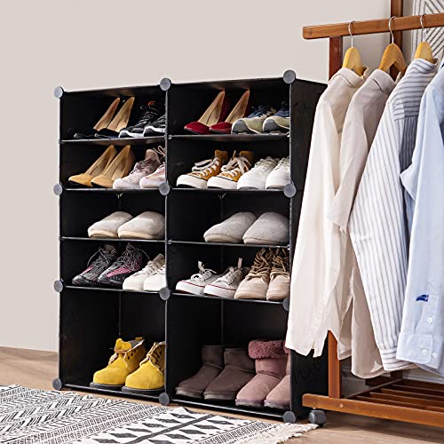 Image of YOUDENOVA Shoe Storage Cabinet 2 x 6 Tier Shoe Rack 24 Pair Plastic Shoe Shelves Organizer Portable Shoes Shelving Saving Space Shoes Cupboards for Hallways Bedroom Entryway