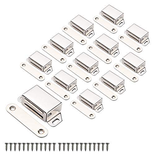 Mousike Cabinet Magnets 15KG Stainless Steel Magnetic Door Catch Magnetic for Kitchen Cupboard Wardrobe Closet Cabinet Door Drawer Latch (Silver 12 Pack)