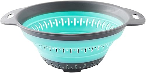 Vista 55 de Sevenfly 1 colador plegable, colador plegable, colador de cocina que ahorra espacio, colador plegable de silicona de grado alimenticio con asa, Azul