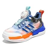 Kinderschuhe Atmungsaktiv Jungen Sportschuhe Mädchen Turnschuhe Laufschuhe mit Klettverschluss und rutschfest Leicht Halle Sohle Blauorange 34 EU