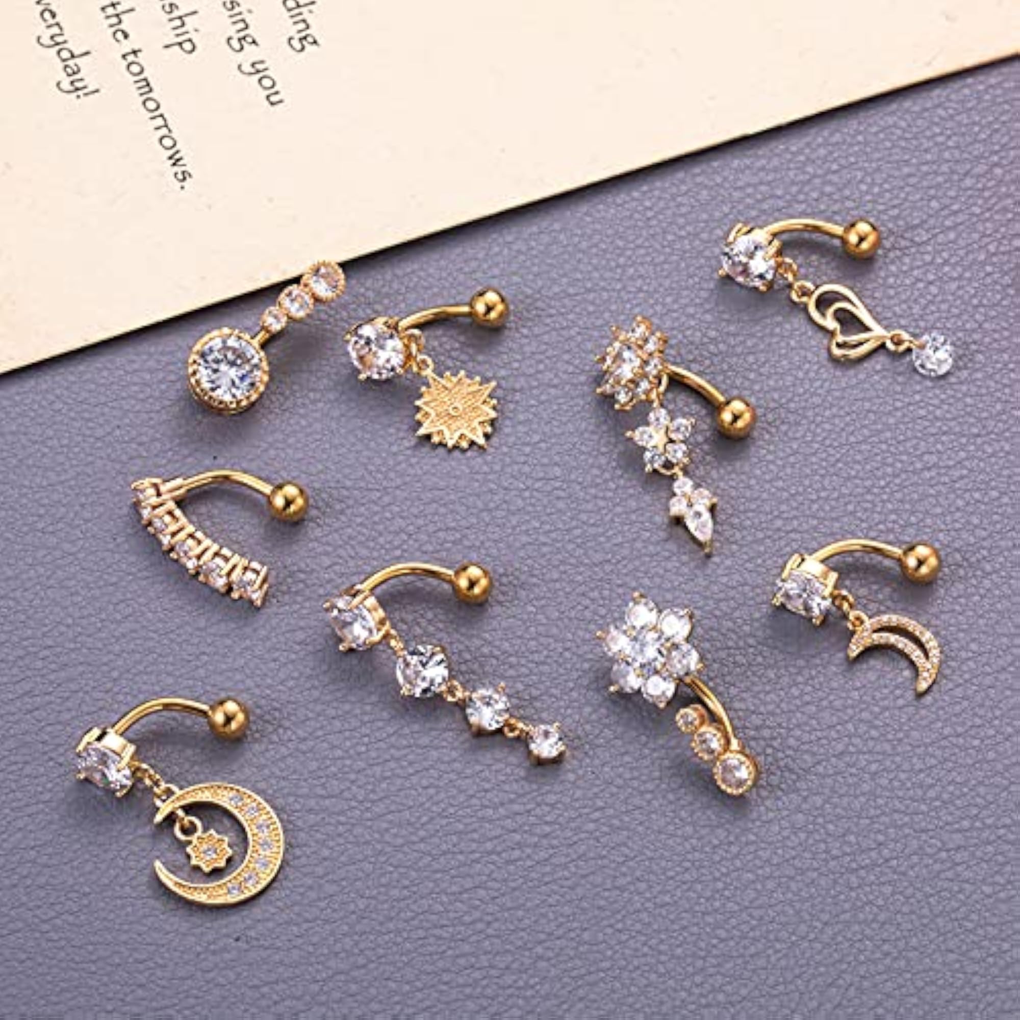 9pc Stainless Steel Dangle Belly Rings Set for Women