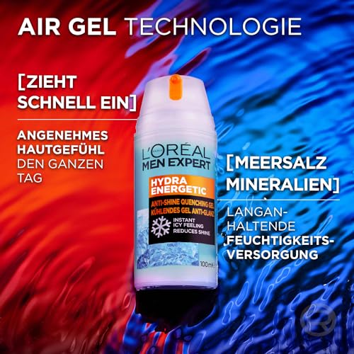 L'Oréal Men Expert XXL kühlende Gesichtspflege Anti-Glanz für Männer, Erfrischendes und mattierendes Gesichtsgel, Gesichtscreme für Herren, Hydra Energy, [Amazon Exclusive], 1 x 100 ml