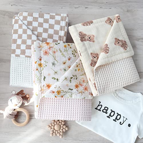 Lifetree Waffle Baby Blankets Neutral, Muslin Checkered Swaddle Blankets For Boys Girls, 2 Layers Crib Stroller Blanket Receiving Blankets With Muslin Front And Waffle Backing Infant Newborn #TOP7