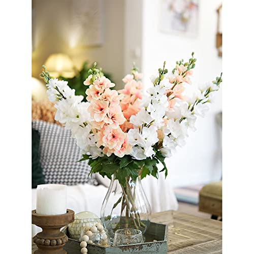 FiveSeasonStuff Real Touch Delphinium Peach Pink Artificial Flowers, Wildflower Arrangements 6 Stems