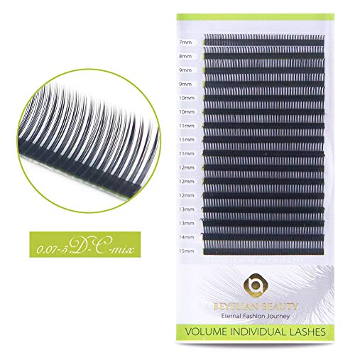 BEYELIAN Gap Eyelash Extensions Easy Making Fan Practice Lash Extension Separated 5D Volume Set .07mm Natural Lashes Semi Permanent C Curl 7-15mm Mix Tray