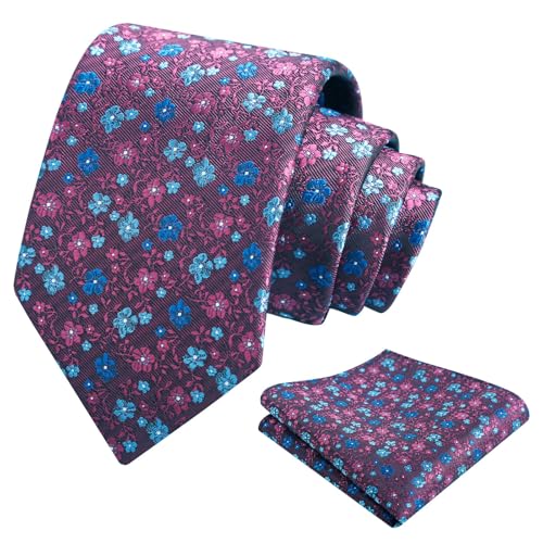 Image of Alizeal Mens 3.15inches Exquisite Floral Tie with Small Flower Printed Pocket Square