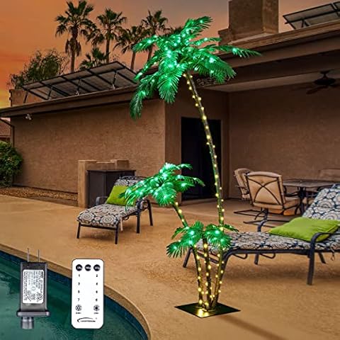 Lighted Palm Tree 7FT 3FT 2FT Artificial Palm Tree Decor for Outdoor 218 LED Light up Fake Tree for Indoor Outside Patio Hawaiian Tiki Bar Decoration Cover