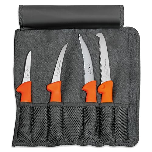 DICK Textil-Rolltasche Jagd 4-tlg. (Maße 34 50 x 35 50 x 6 cm mit Aufbrechmesser Ringelmesser Ausbeinmesser und Jagdknochensäge Farbe Orange Jagdmesserset) 82061000