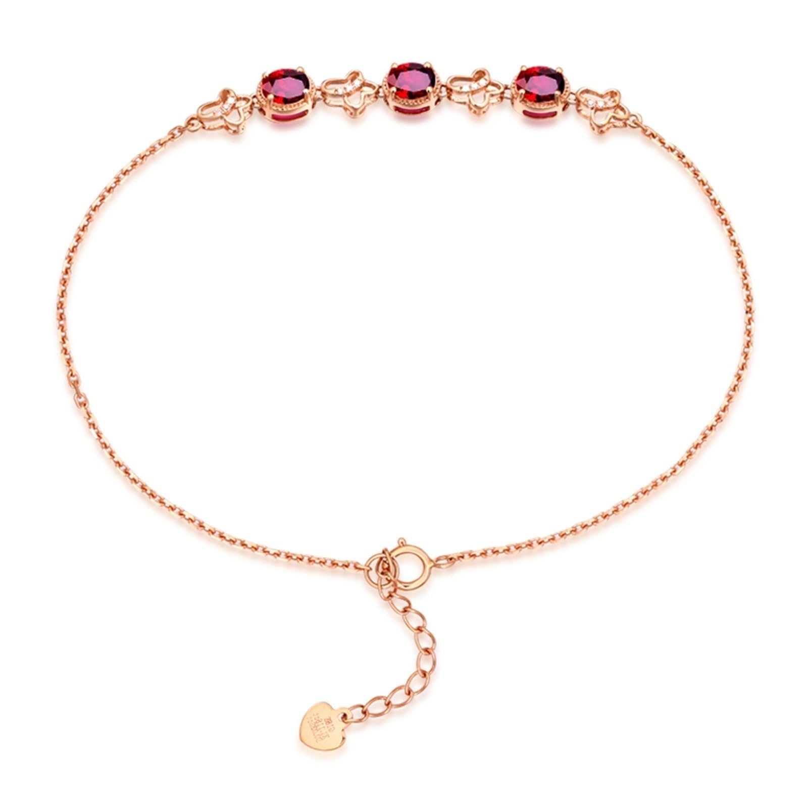 Bracciali Oro Rosa 750/585/375, Bracciale Donna con Rubino Sintetico 1.33ct 16-18 cm Estensione 4 cm con Moissanite, Braccialetto Sposa Matrimonio