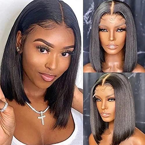 Short Bob Wigs Brazilian Remy Human Hair 4x4 Lace Front Straight Hair Wigs for Women Bob Wigs 150% Density Lace Bob Wigs Pre Plucked with Baby hair Natural Color VIVI BABI (16 Inch, 4x4 Bob Wig)