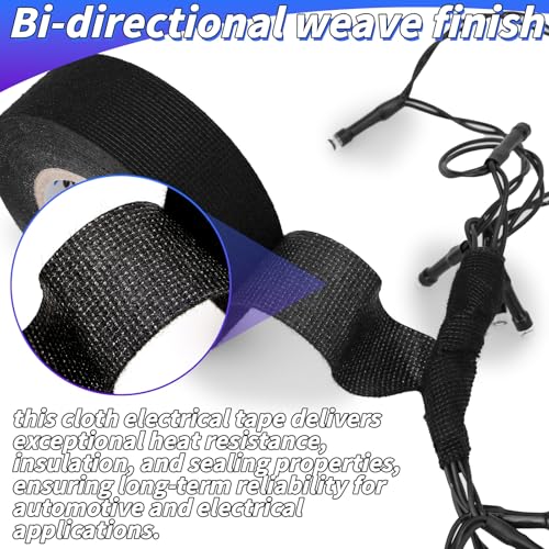 Image of Wire Harness Tape Bulk, 1-Inch by 50 ft (20-Pack) Adhesive High Noise Resistance Heat Proof Chemical Fiber Fabric Electrical Tape for Automotive Electrical Wrap Protection Insulation Cable Fixed