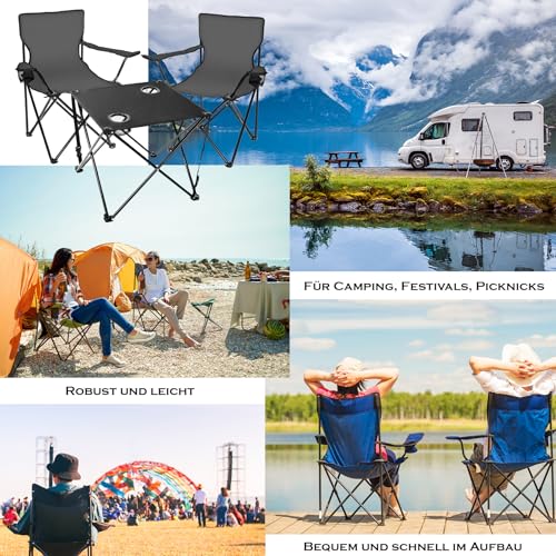 BigDean Campingtisch mit Stühlen dunkelgrau - Camping Tisch Stuhl Set Camping Stühle Campingstühle Campingstühle faltbar Campingmöbel Set – Bild 4
