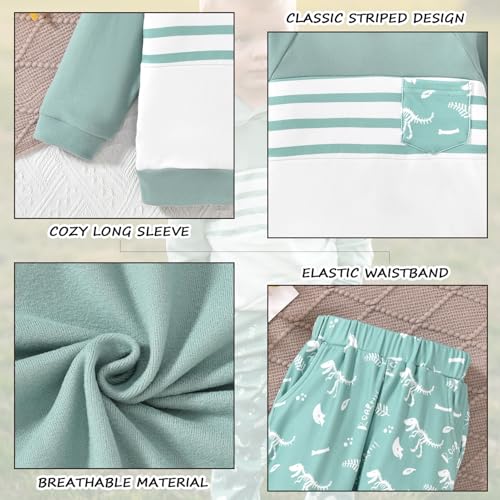 HINTINA Baby Boys Dinosaur Long Sleeve Hoodie Tops Sweatsuit Pants Winter Outfit Set4