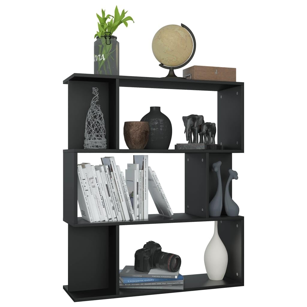 Libreria divisoria nera, 80 x 24 x 96 cm, in legno con 9 scomparti, per soggiorno, camera da letto e ufficio, moderna libreria per libri e decorazioni