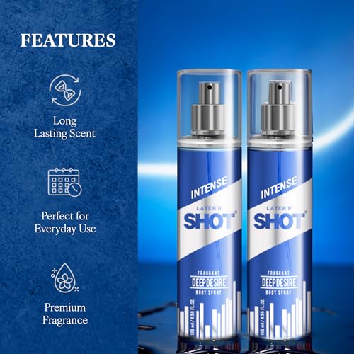 Image of Layer'r Shot Deep Desire Body Spray Combo for Men 2x135ml | Premium Long-Lasting Aqua-Floral Fragrance with Warm Amber Finish | Bold Masculine Deodorant | Ideal Perfume For Daily Use | Gift For Men