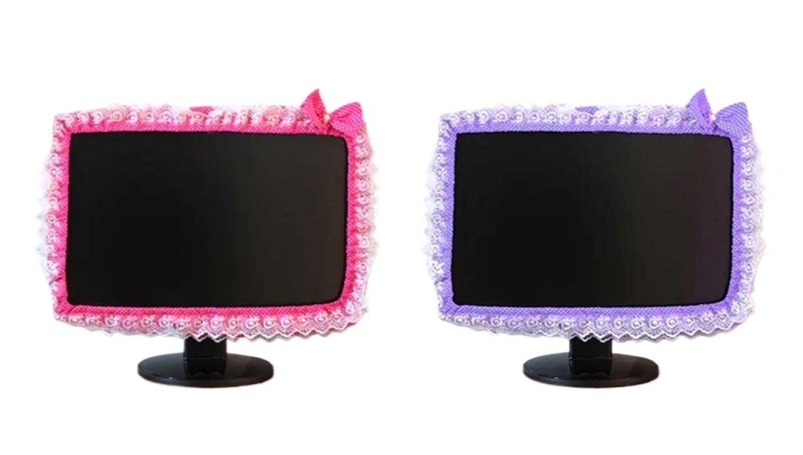 Qvorlth Rose Red 23-26Inch Monitor Cover 2Pcs Lace Fabric With Bow With Pocket Monitor Dustproof Cover Screen Dust Computer Frame Home Decorations(Rose Red 23-26Inch)