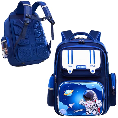 Mochila Escolar Ortopedica Infantil Astronauta Impermeavel Espaçosa Menino Ótimo Acabamento Costura Reforçada Alta Durabilidade Proteção Lombar (AZUL)