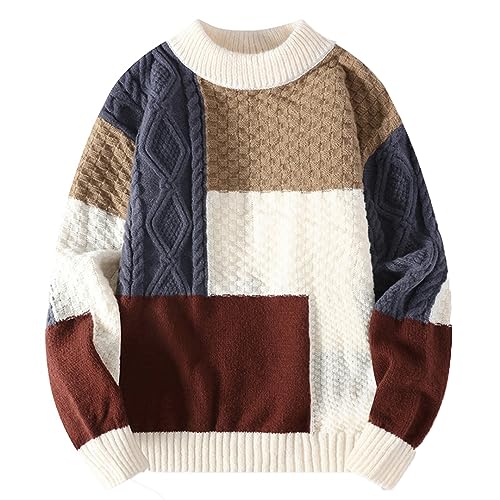 Zadaos Herbst Winter Männer Lose Vintage Patchwork Pullover Rundhals Langarm Fit Gestrickte Verdicken Pullover NMY228 Beige XXL Zadaos Herbst Winter Männer Lose Vintage Patchwork Pullover Rundhals Langarm Fit Gestrickte Verdicken Pullover NMY228 Beige XXL