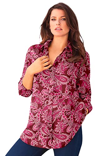 Roaman's Women's Plus Size Plus Size Kate Long Sleeve Easy Cotton-Blend Button-Front Shirt