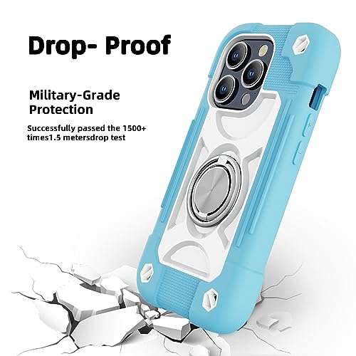 Image of MARKILL Compatible with iPhone with Built-in 360Rotating Ring Stand, Military Grade Drop Protection Full Body Rugged Heavy Duty Case Durable Cover (Ice Blue, iPhone 15 Pro Max 6.7 inch)