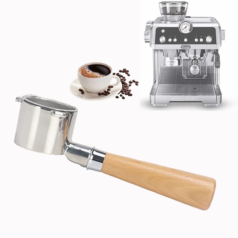 51mm Bottomless Portafilter, Detachable Stainless Steel Bottomless Filter Holder with Filter Basket & Wooden Handle for Coffee Machines, Coffee Machine Replacement Parts,A