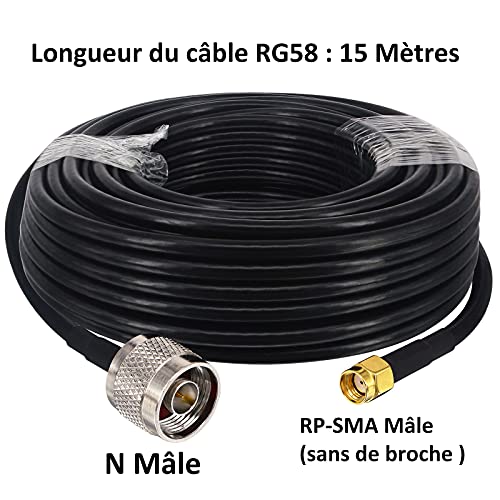 Boorie cavo rg58 rp sma maschio vers n maschio 15m...