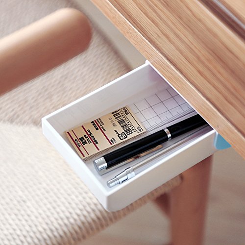 inDomit Pencil Tray Drawer Pop-up Self-Adhesive Pen Phone Storage Under Desk Organizer (Blue & White)
