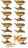 SATVIK 10 pc Kuber Turtle Diya for Diwali Decoration. Handmade Oil Lamp with Golden Engraved Made of Virgin Brass Metal. Diwali Diya Vilakku for Puja Pooja. Traditional Indian Deepawali Gift Items