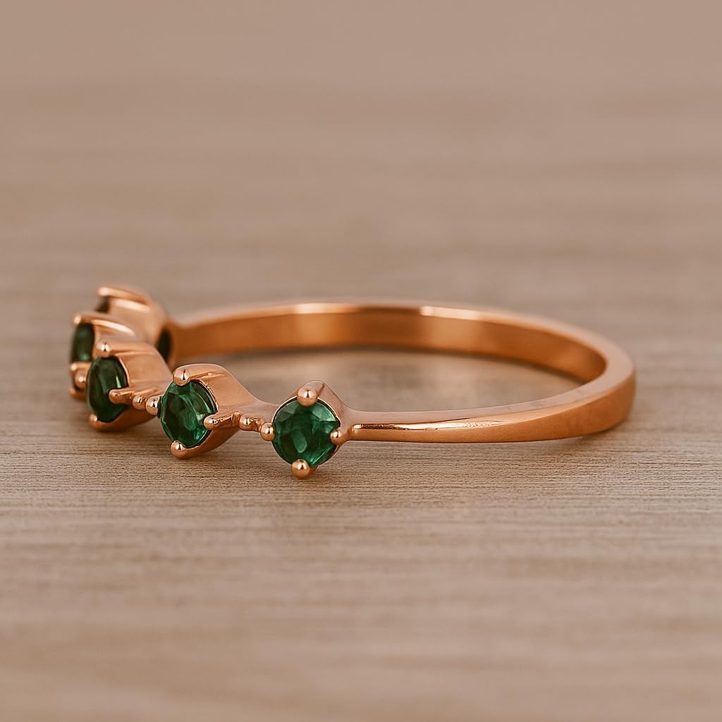 Dainty Emerald Stacking Ring for Women 14k Rose Gold Green Stone Band Minimalist Anniversary Wedding Jewelry Gift for Girlfriend