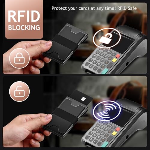 Slim Card Holder Wallet for Men, RFID Blocking Minimalist Mens Wallet, Metal Pop Up Wallet with Cash Band (Black)4
